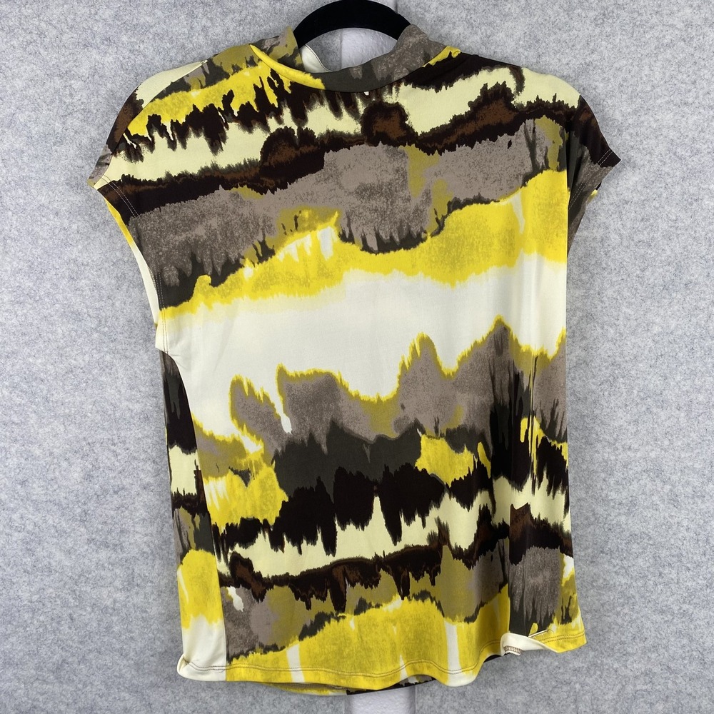 Calvin Klein Blouse Womens Small Multicolor Abstract Mock Neck Cap Sleeve Top